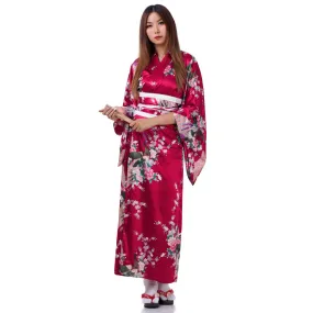 Maroon Japanese Geisha Kimono Style Robe Akiko