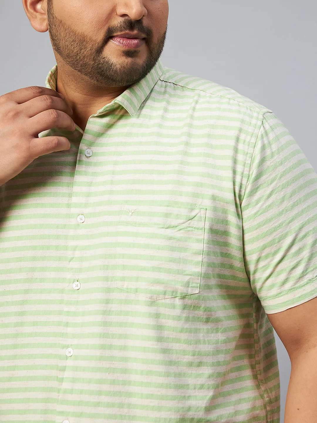 Men Green Striped Spread Collar Casual Shirt