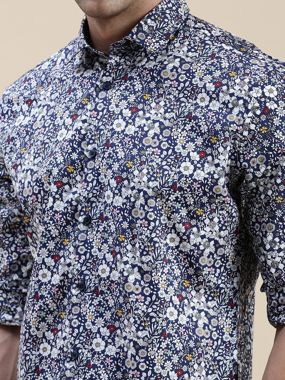 Men Navy Floral Casual Shirt