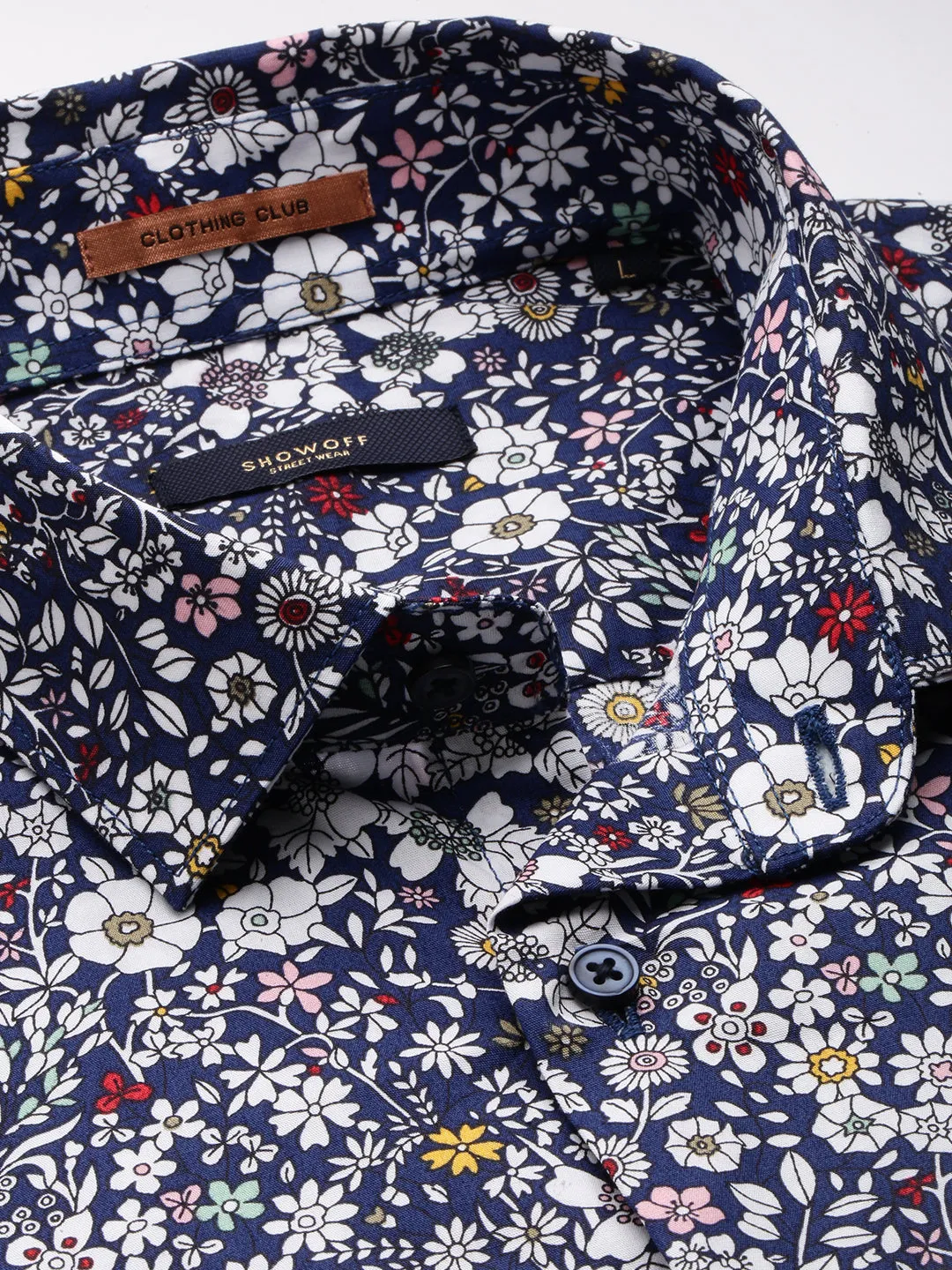 Men Navy Floral Casual Shirt