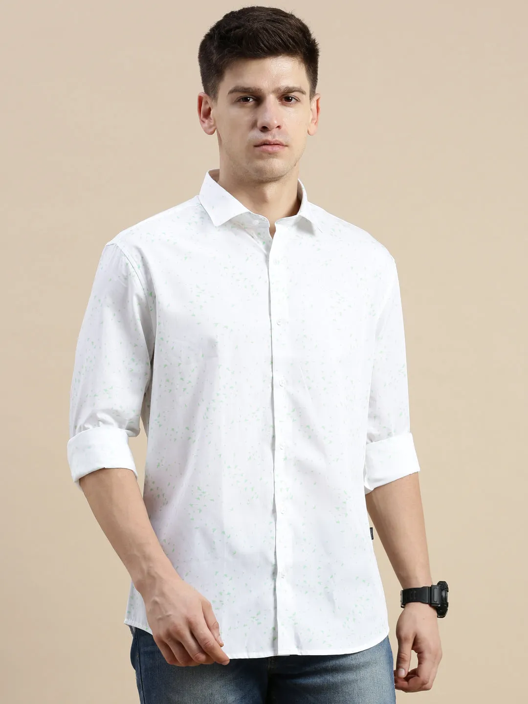 Men White Graphics Casual Shirt