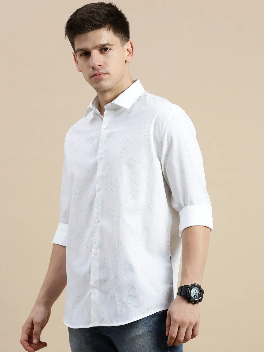 Men White Graphics Casual Shirt