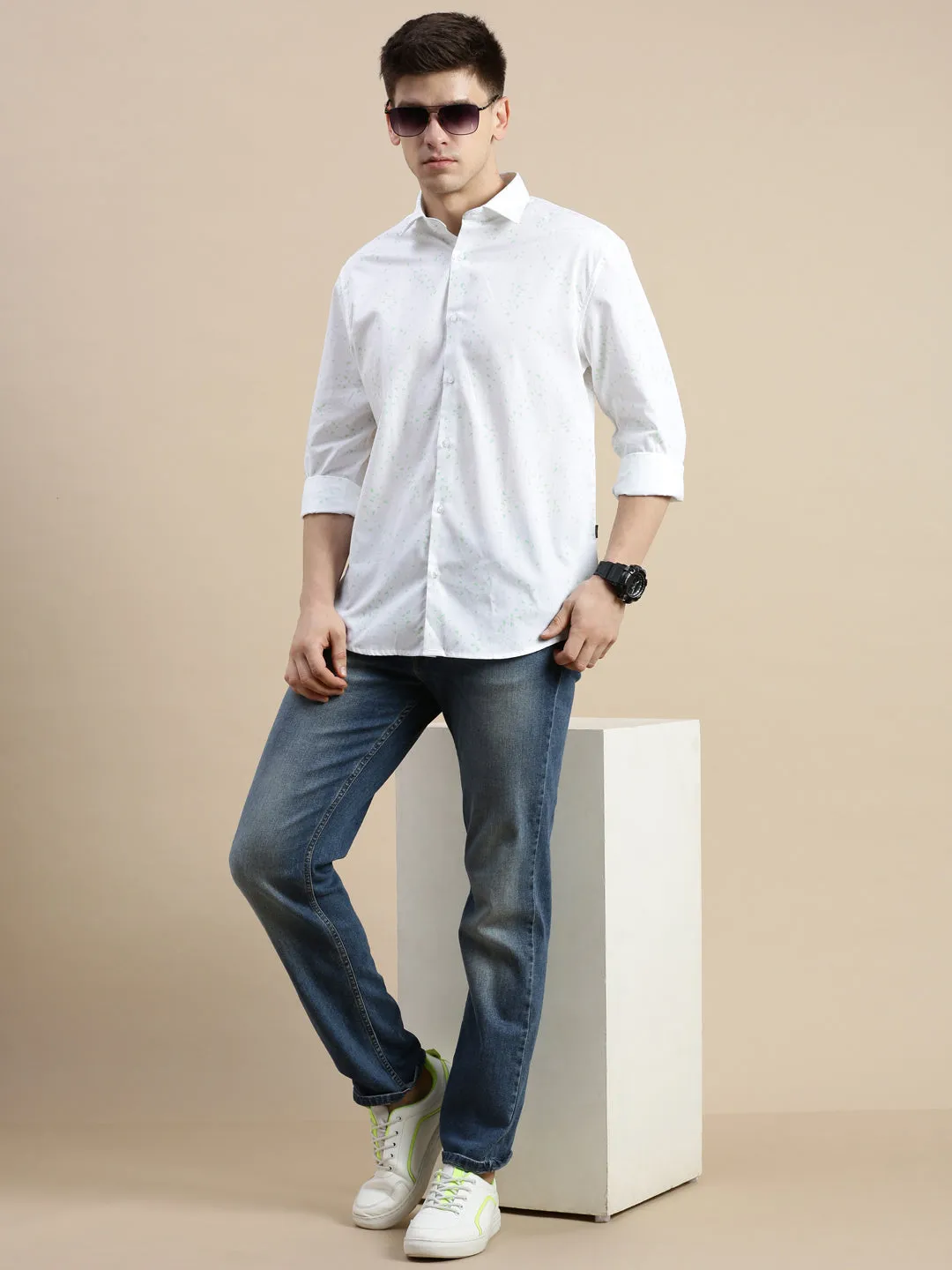 Men White Graphics Casual Shirt