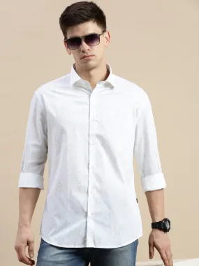 Men White Graphics Casual Shirt