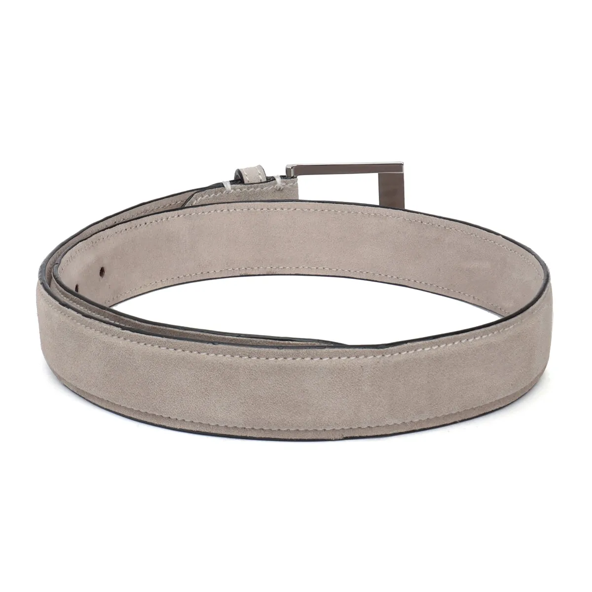 Men's Beige Suede Leather Belt With Silver Metal Buckle By Brune & Bareskin