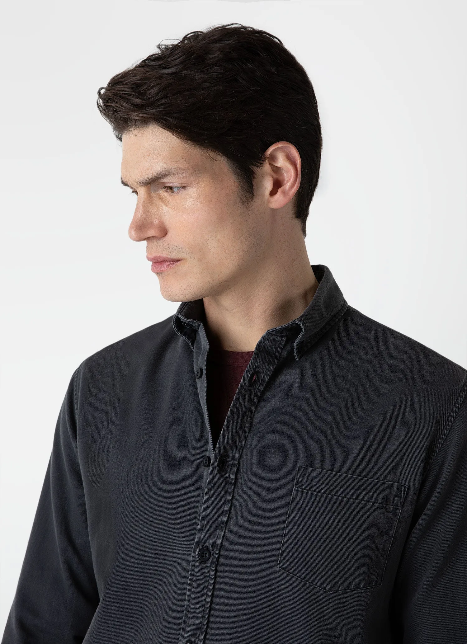 Men's Button Down Denim Shirt in Black Denim Wash