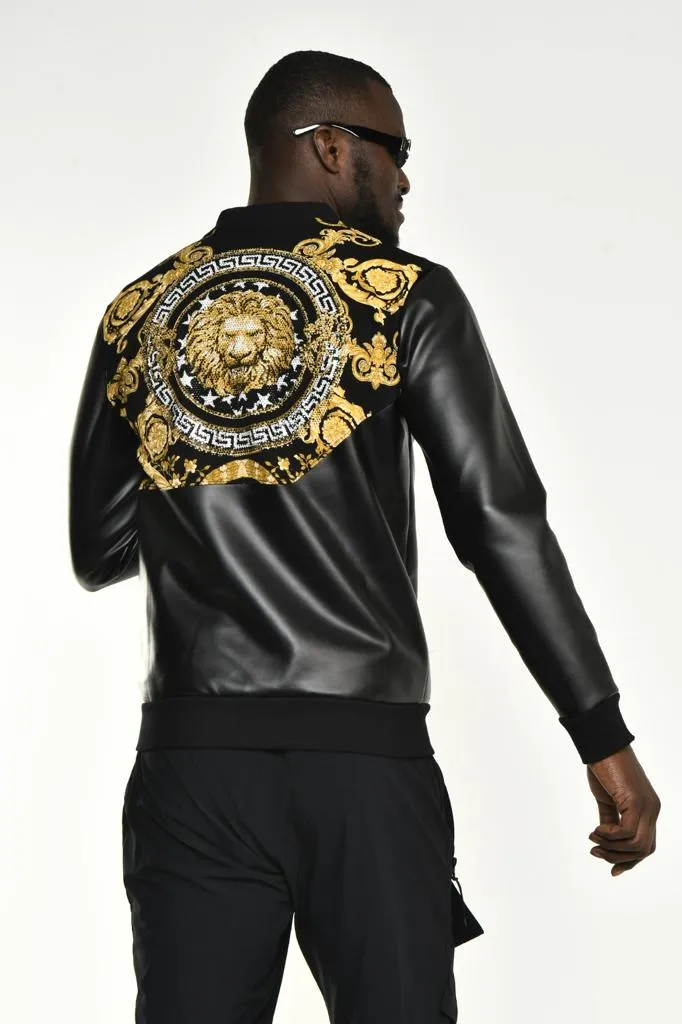 Men's Light Jacket with Gold &amp; Silver Lion Design European | Fitted Cut | Men's | 20654