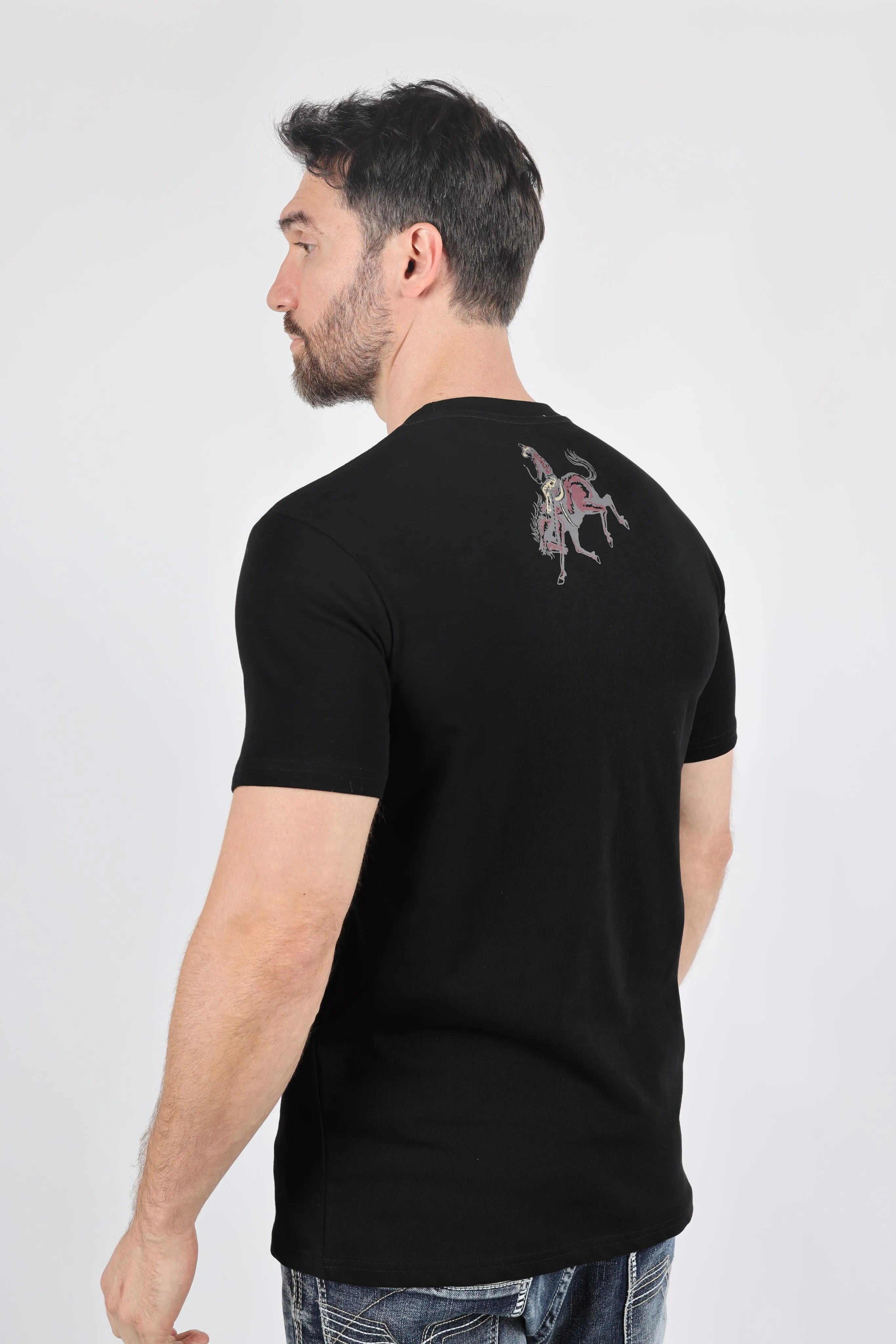 Mens Modern Fit Cotton Stretch Horse-Rider Print T-Shirt