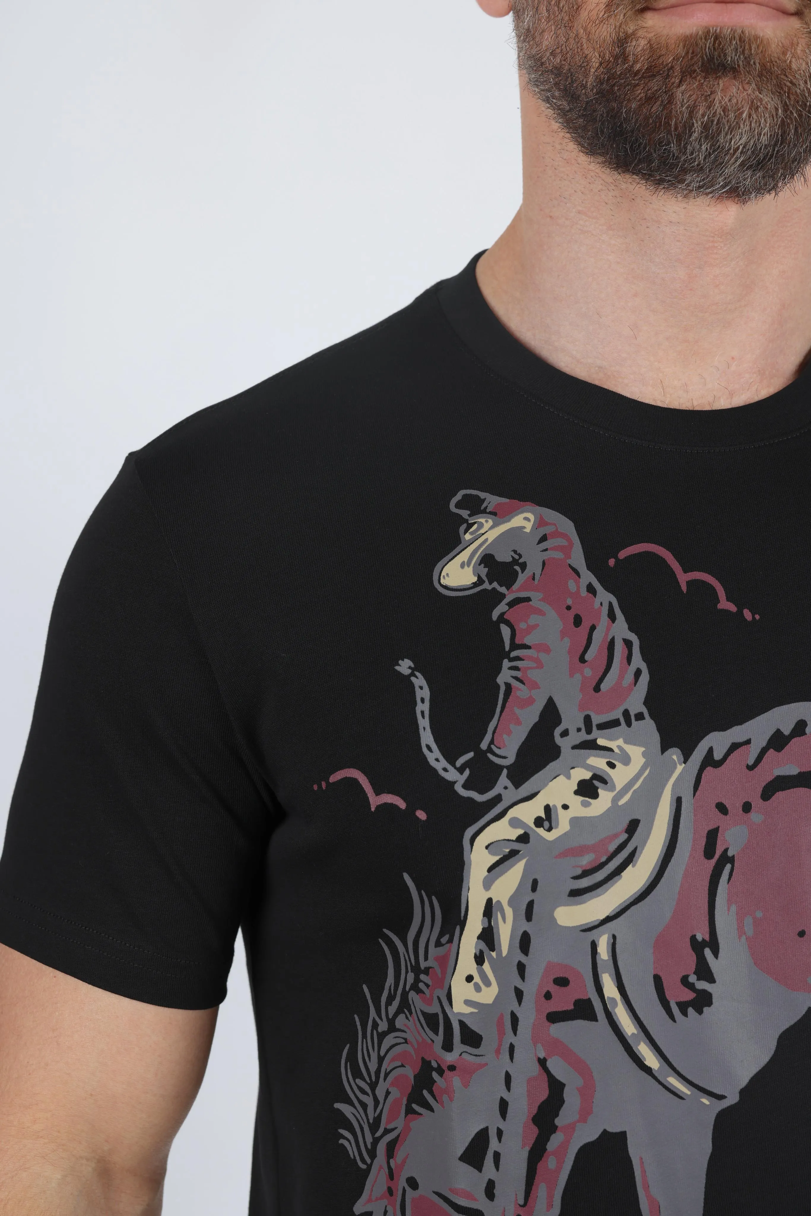 Mens Modern Fit Cotton Stretch Horse-Rider Print T-Shirt