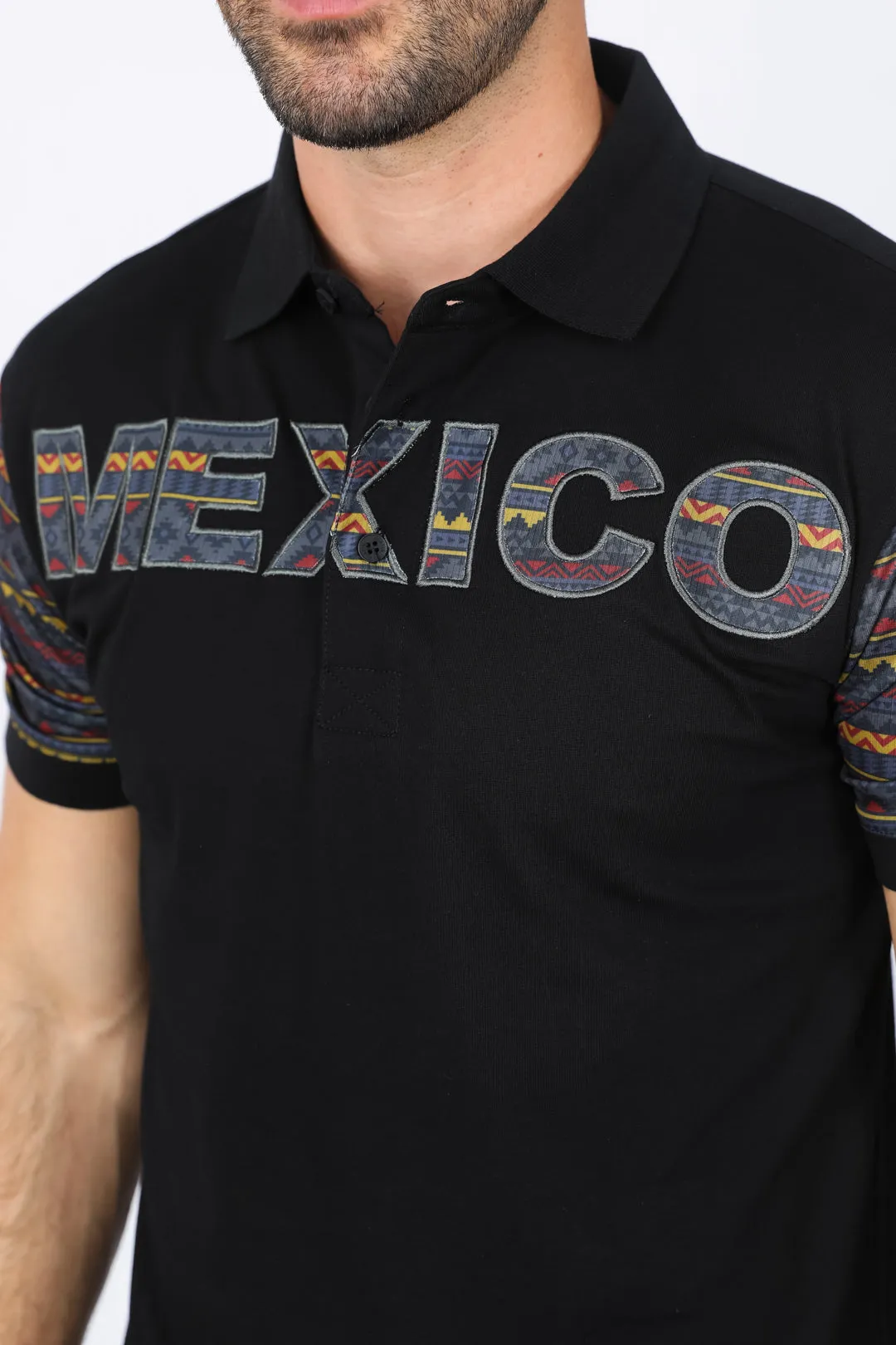 Mens Modern Fit Stretch MEXICO Embroidery Polo