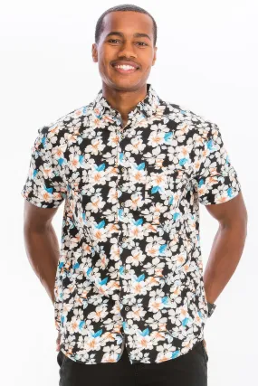 Mens Print Hawaiian Button Down Shirt