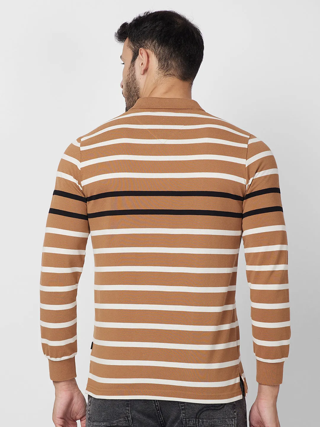 Men's Striped Pique Polo Long Sleeve Tshirt