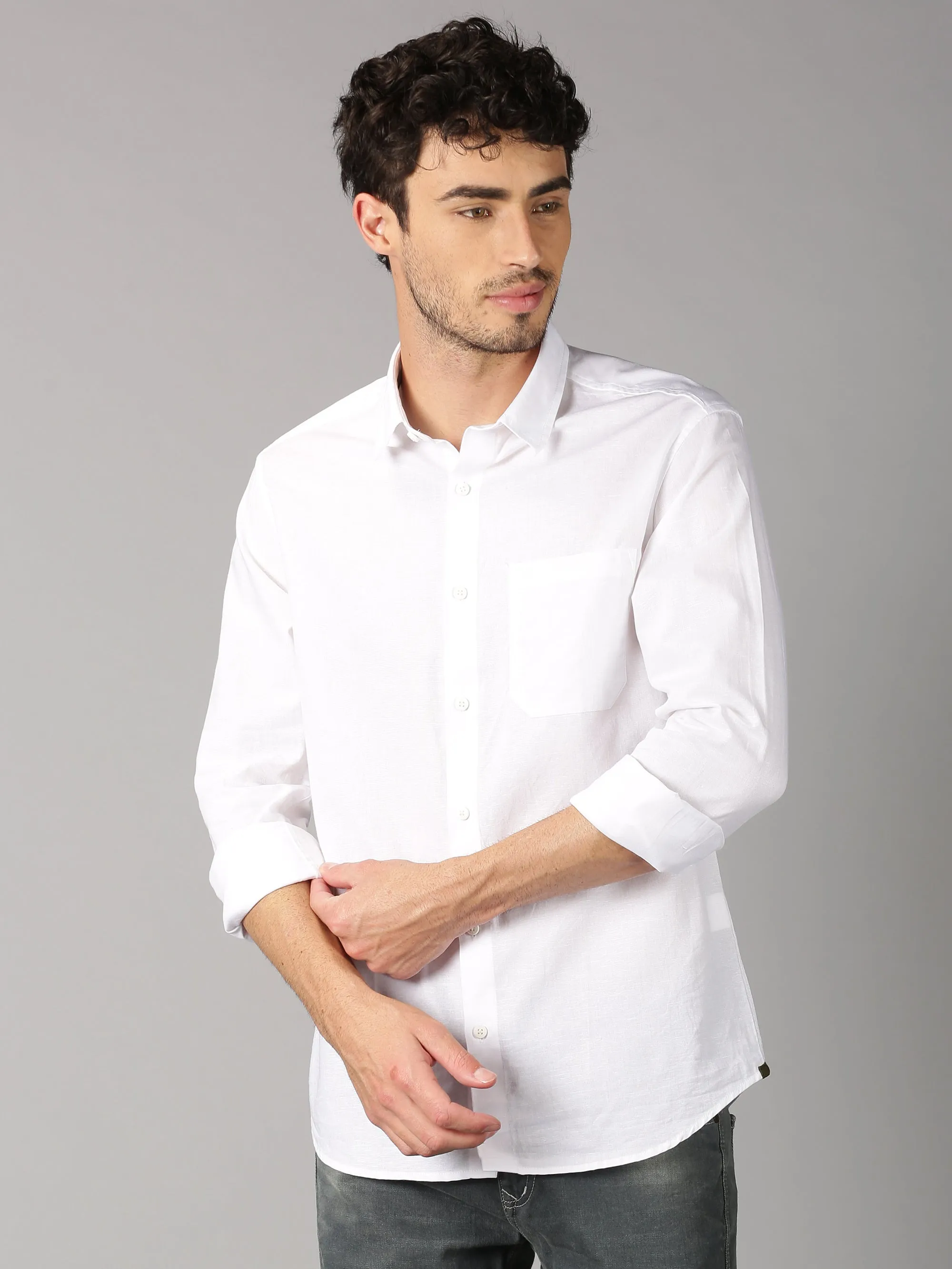 MEN'S WHITE SOLID SLIM FIT SHIRT