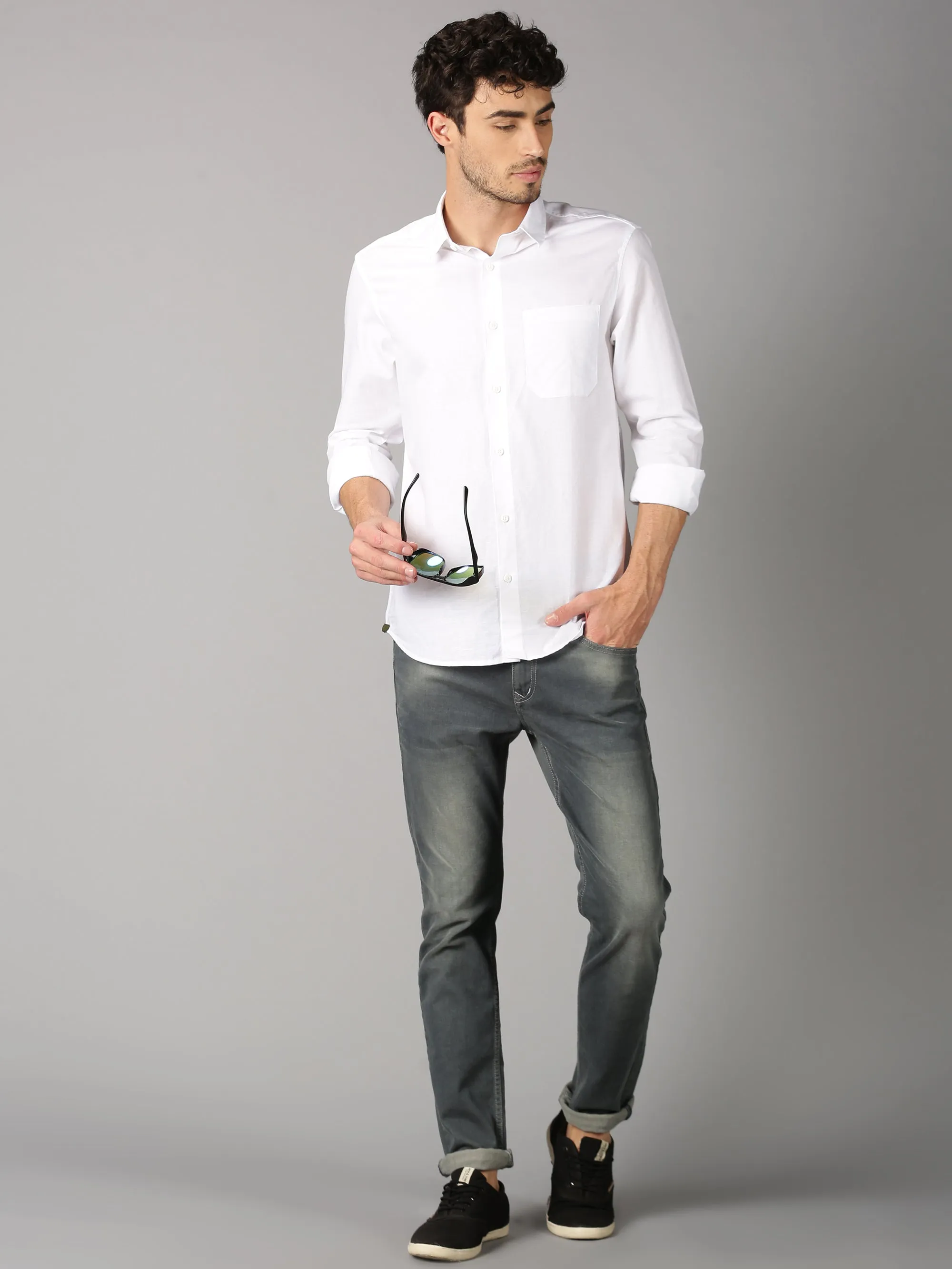 MEN'S WHITE SOLID SLIM FIT SHIRT