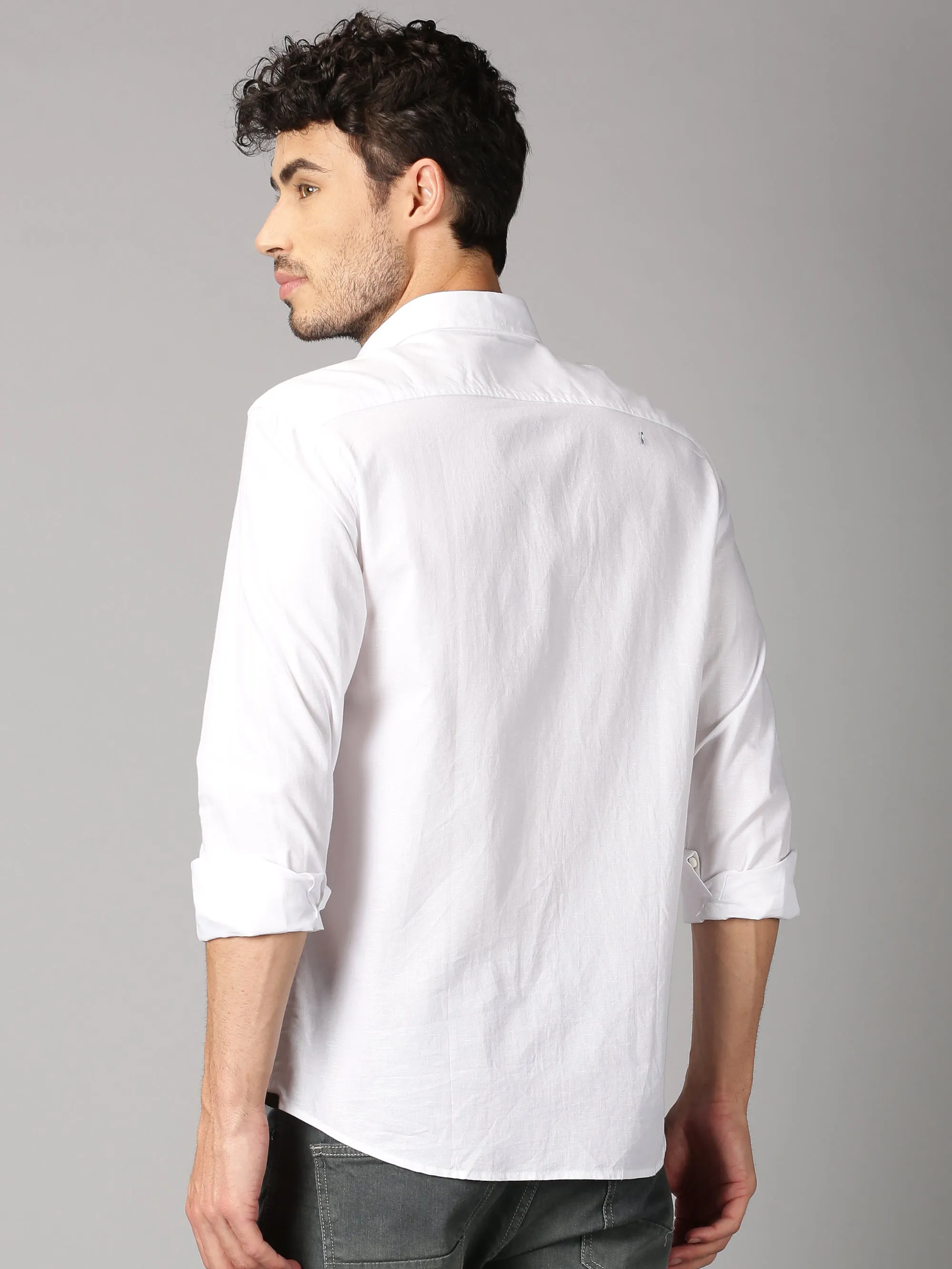 MEN'S WHITE SOLID SLIM FIT SHIRT