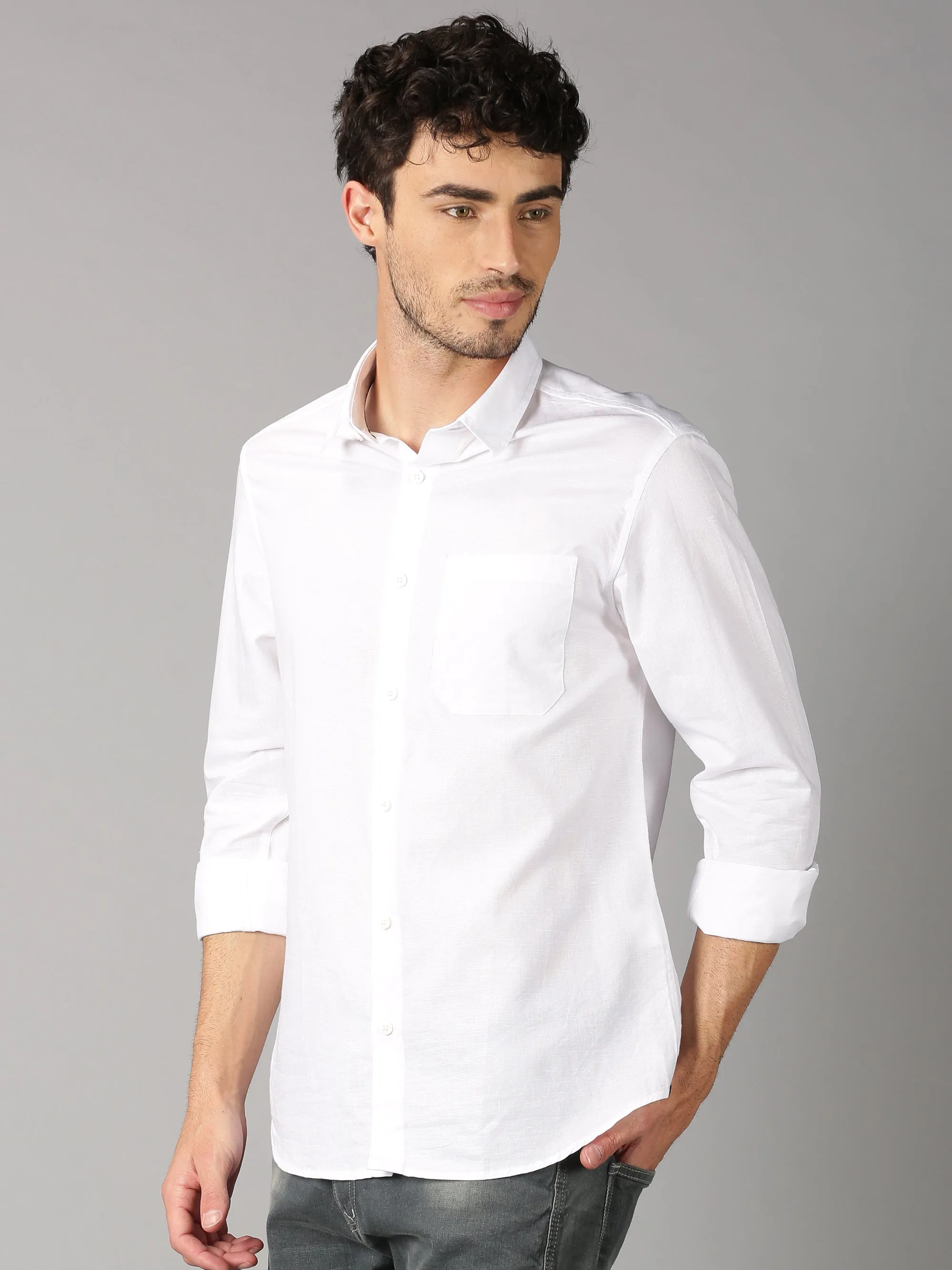 MEN'S WHITE SOLID SLIM FIT SHIRT