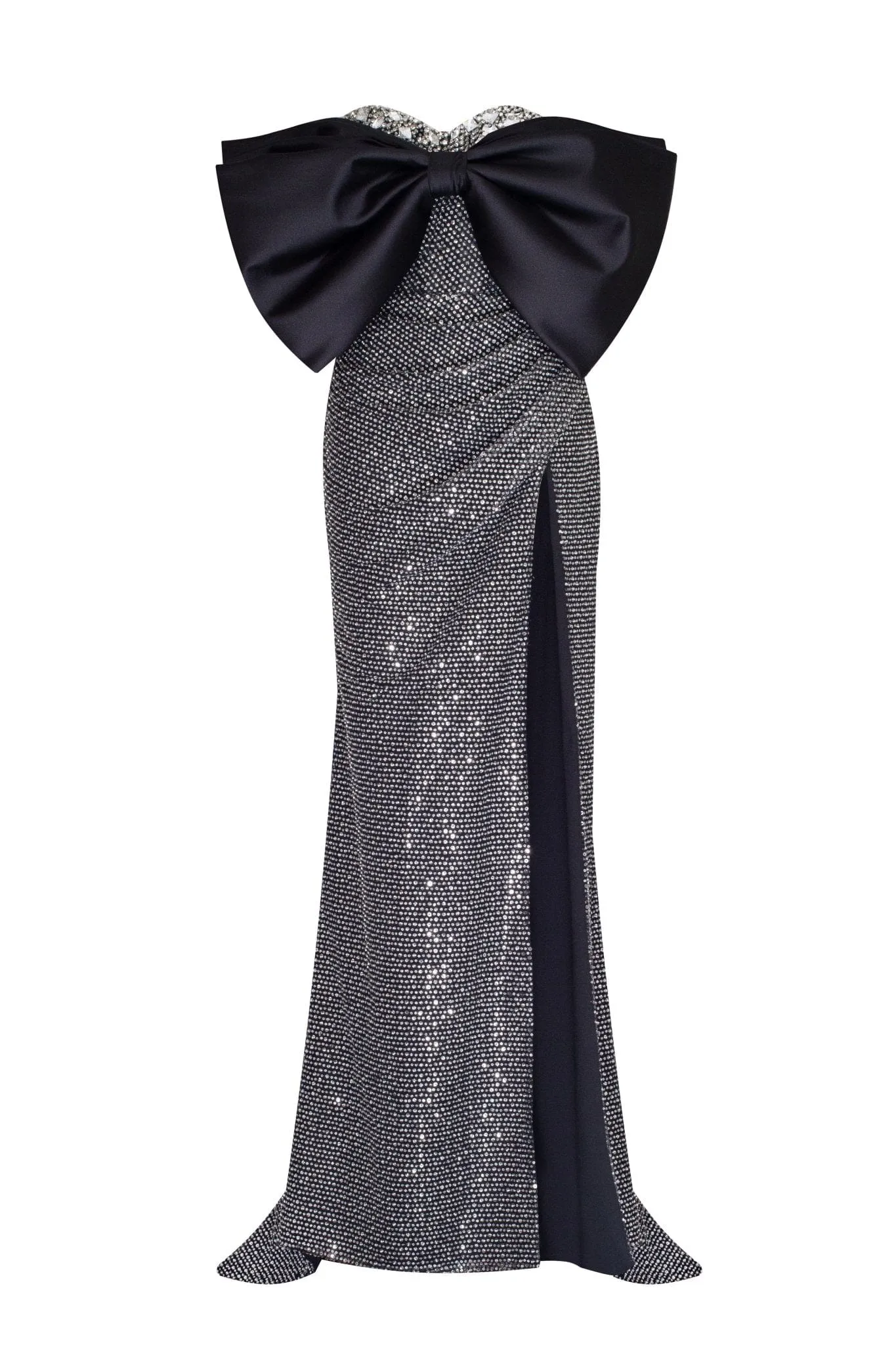 Mesmerizing big bow maxi gown covered in rhinestones