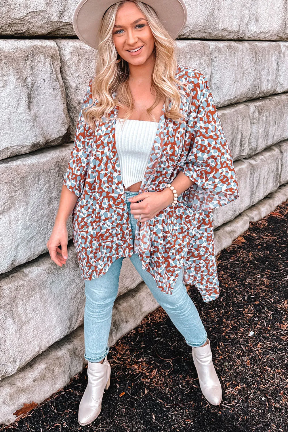 Mixed Colors Leopard Print Flowy Kimono