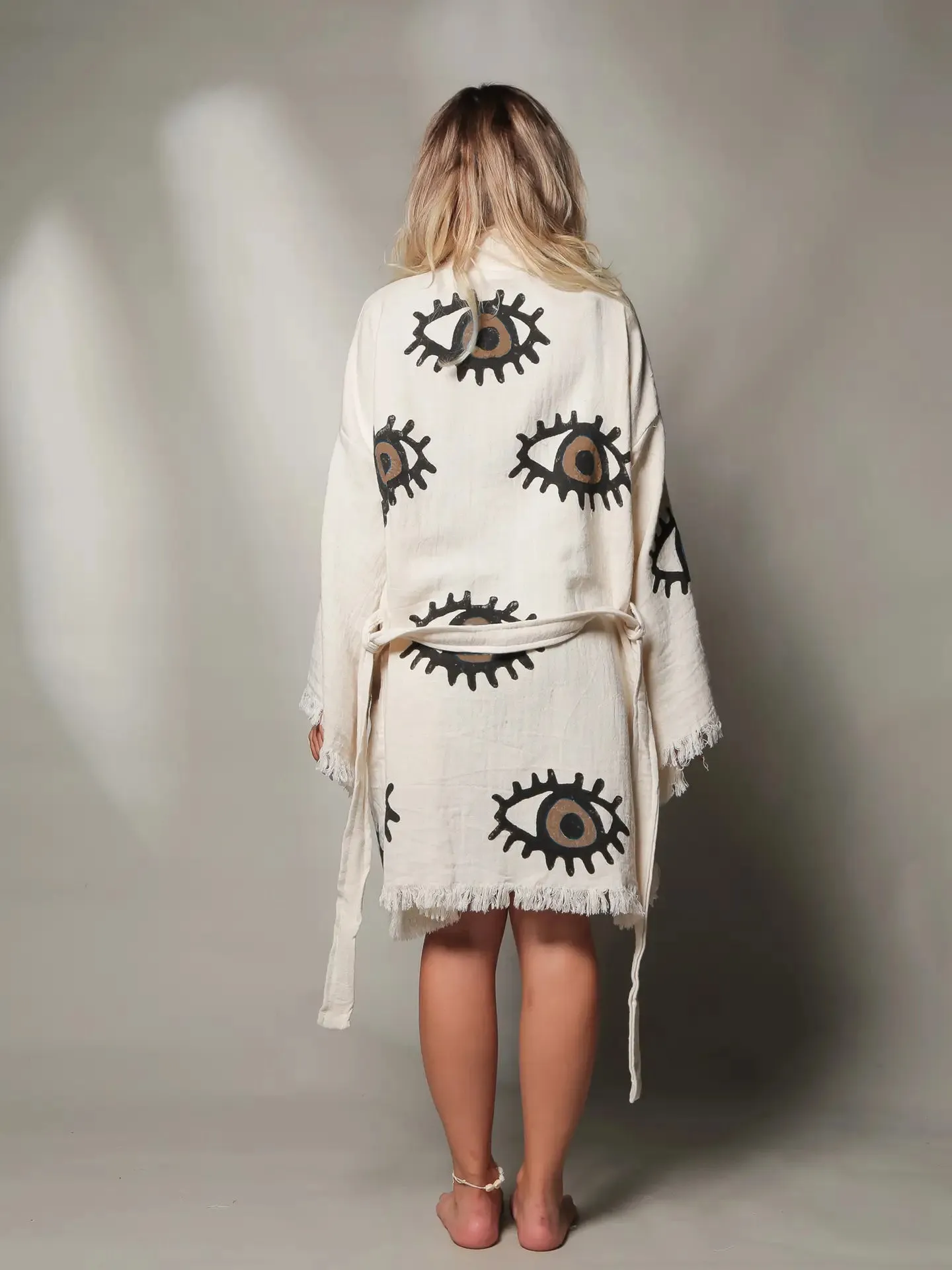 MOA Brown Evil Eye Short Kaftan Kimono Robe