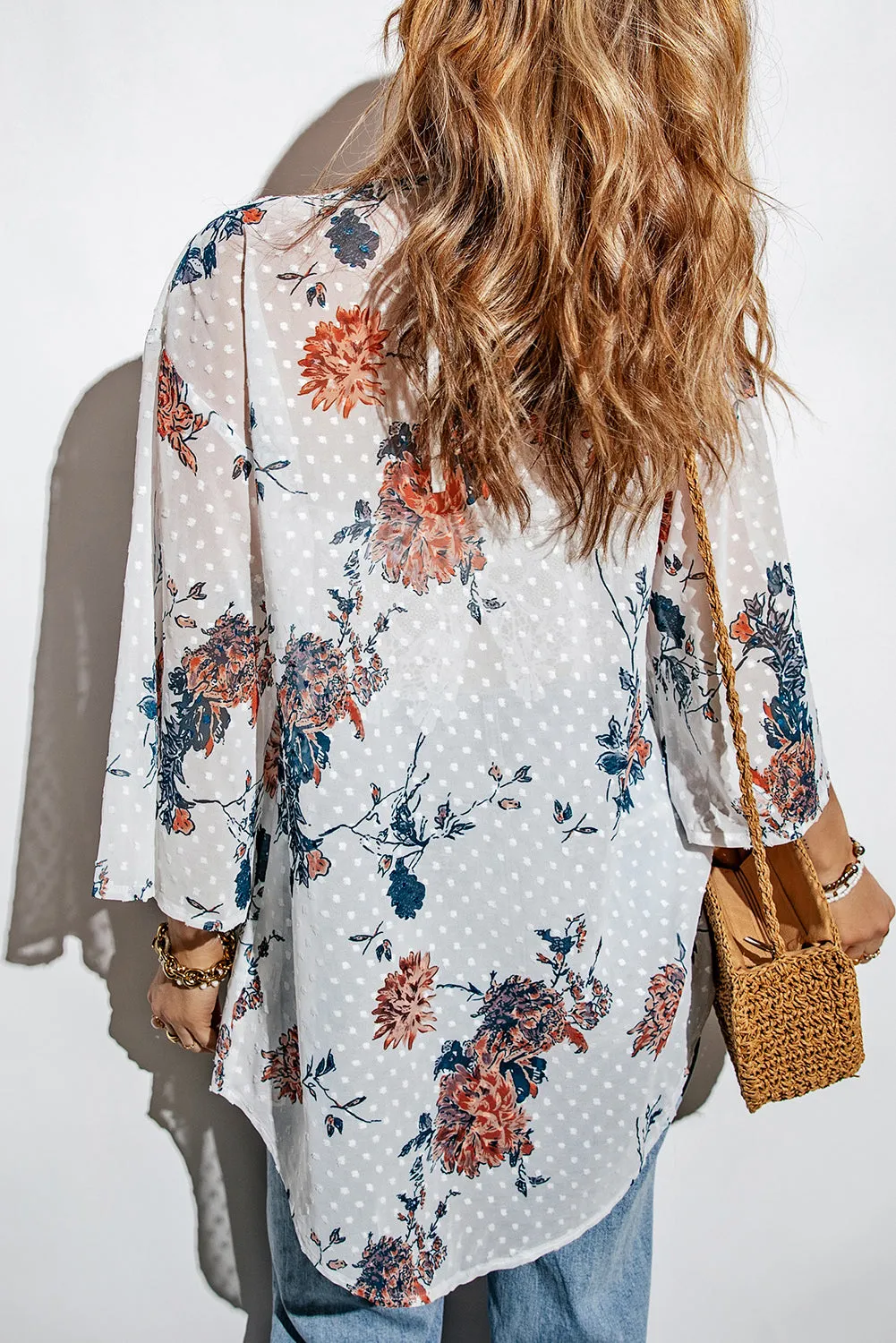 Multicolor Print Open Front Bell Sleeve Kimono