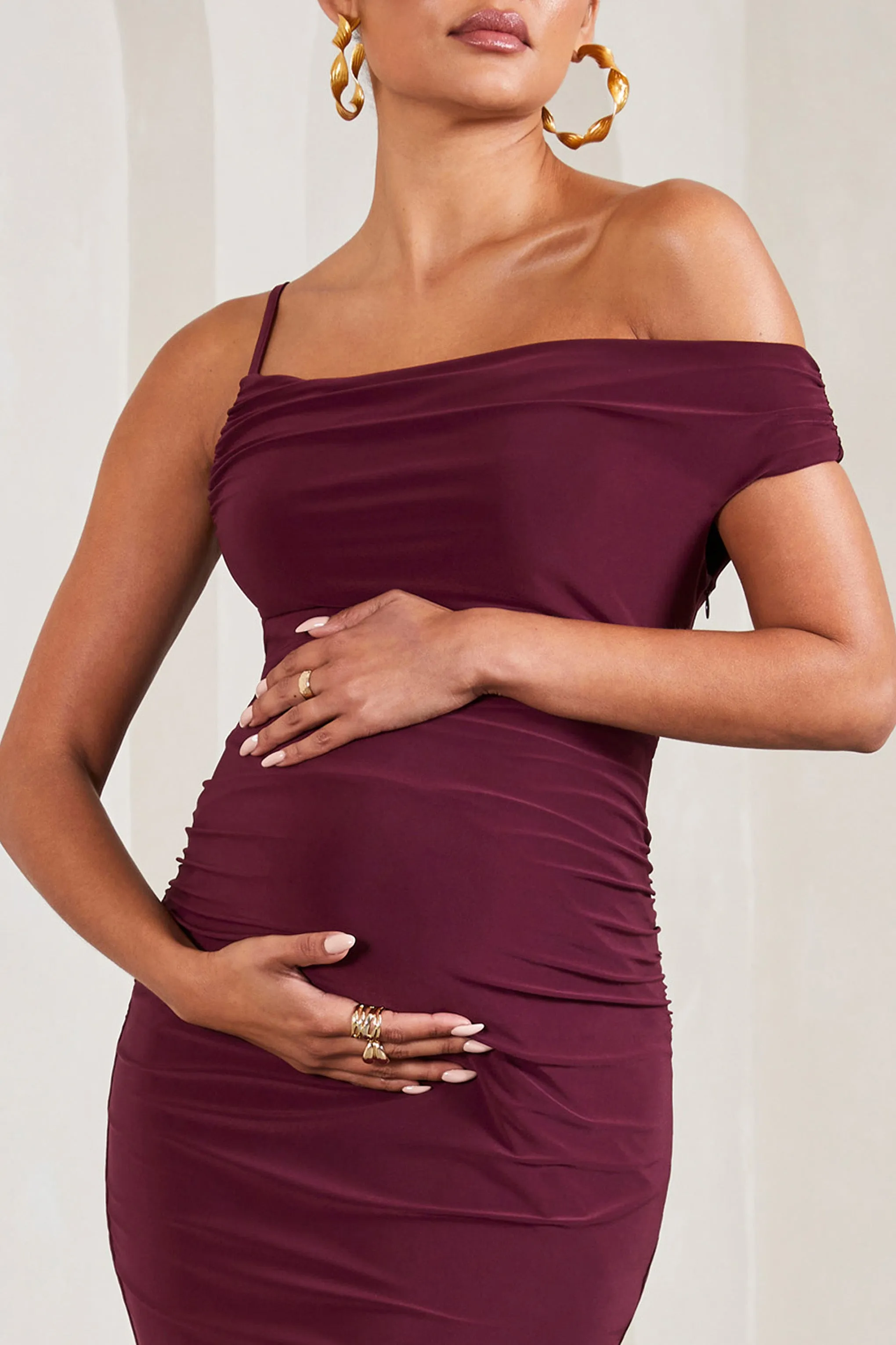 My Wish | Burgundy Strappy Asymmetric Maternity Maxi Dress