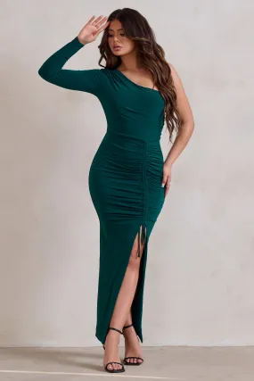 Mystical | Bottle Green One Shoulder Maxi Dress With Side Split