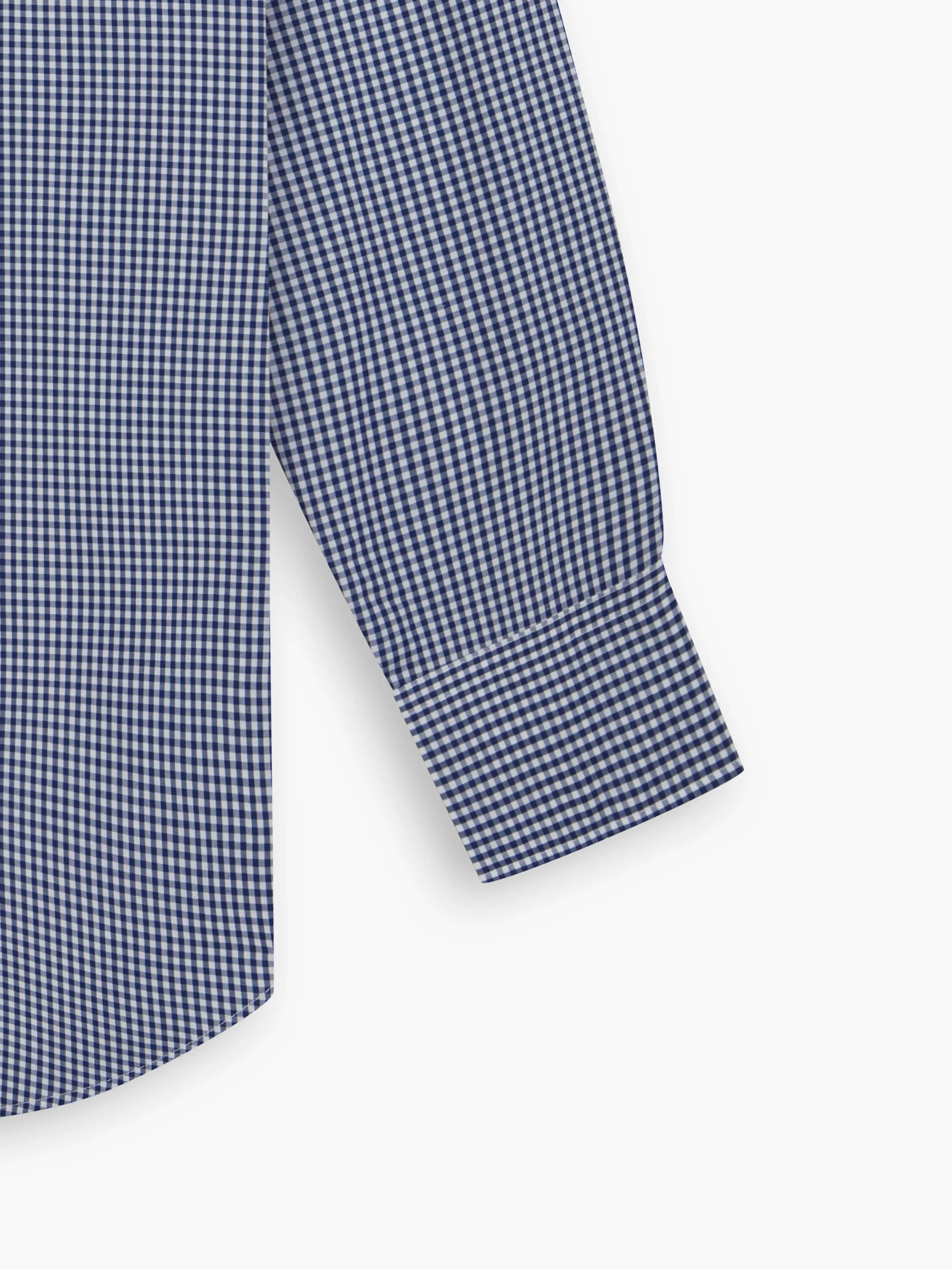 Navy Blue Small Gingham Poplin Fitted Double Cuff Classic Collar Shirt