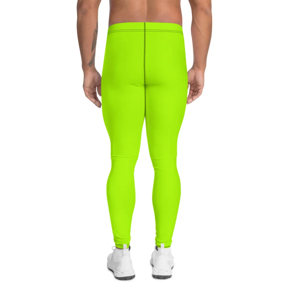 Neon Green Men's Leggings, Bright Modern Designer Rave Sexy Meggings-Made in USA/EU