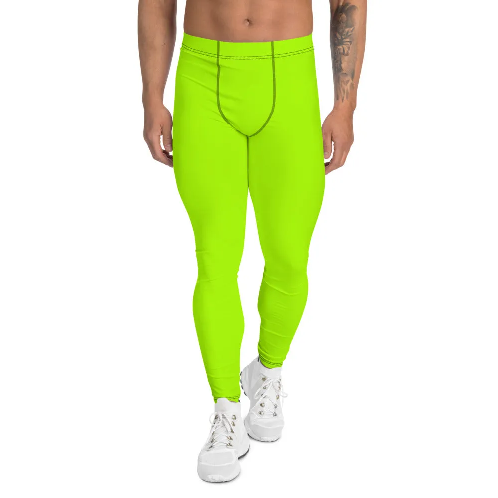 Neon Green Men's Leggings, Bright Modern Designer Rave Sexy Meggings-Made in USA/EU