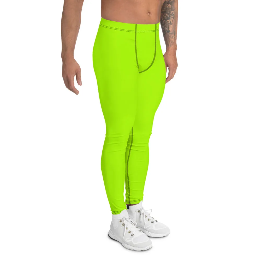 Neon Green Men's Leggings, Bright Modern Designer Rave Sexy Meggings-Made in USA/EU