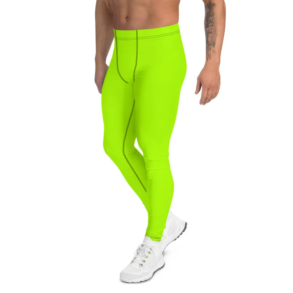 Neon Green Men's Leggings, Bright Modern Designer Rave Sexy Meggings-Made in USA/EU