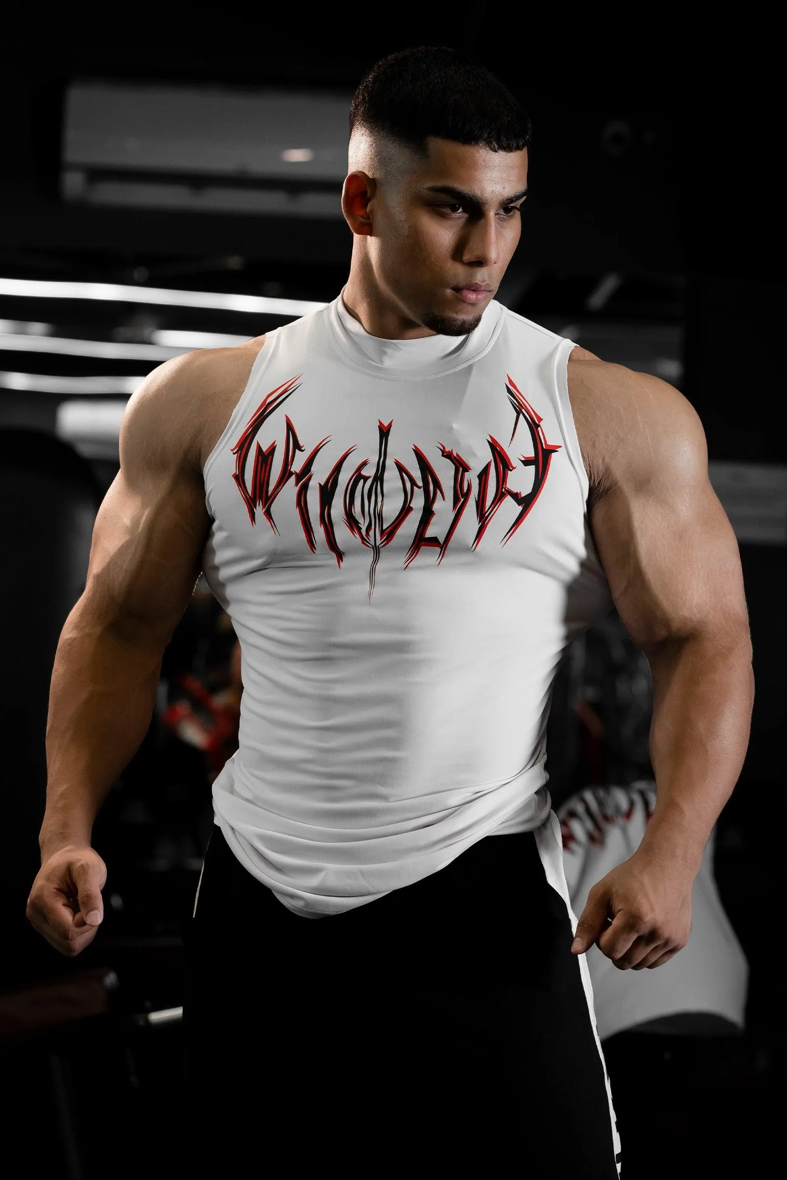 NIGHT WALKER ELITE COMPRESSION FIRE RED PRINT TANK (CELESTIAL WHITE)