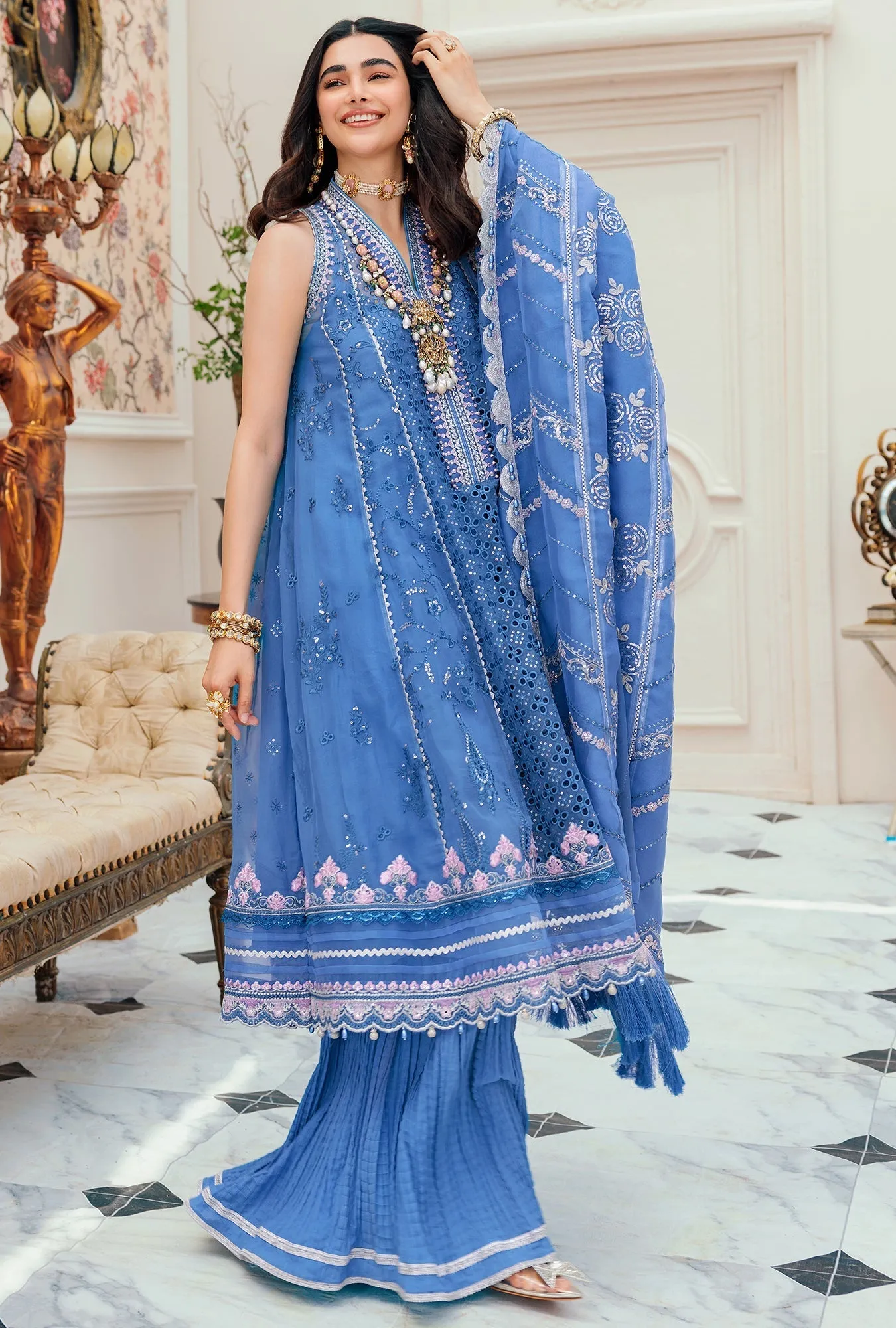 Noor by Saadia Asad · Chiffon Laserkari Collection  – D7-AZUL