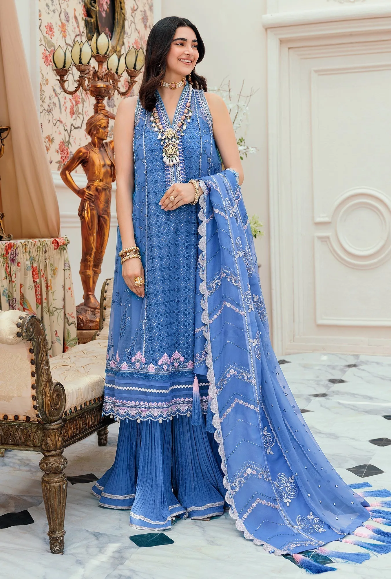 Noor by Saadia Asad · Chiffon Laserkari Collection  – D7-AZUL