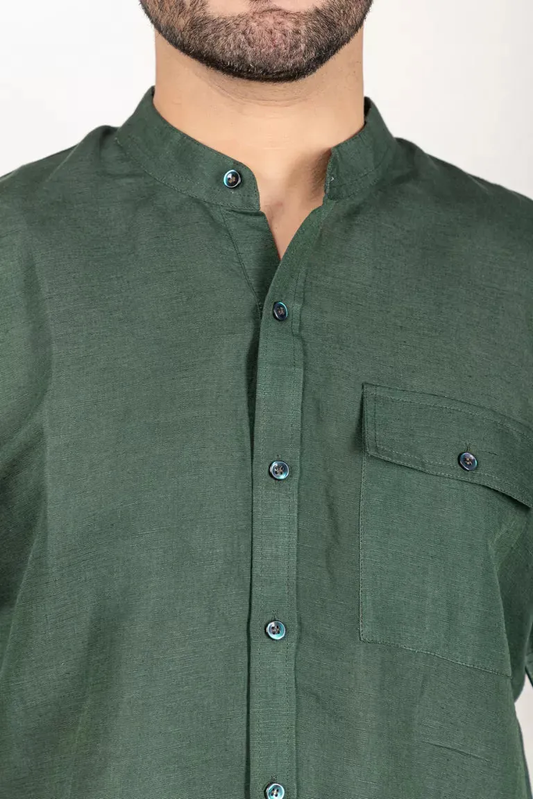 Olive Green Cotton Linen Shirt