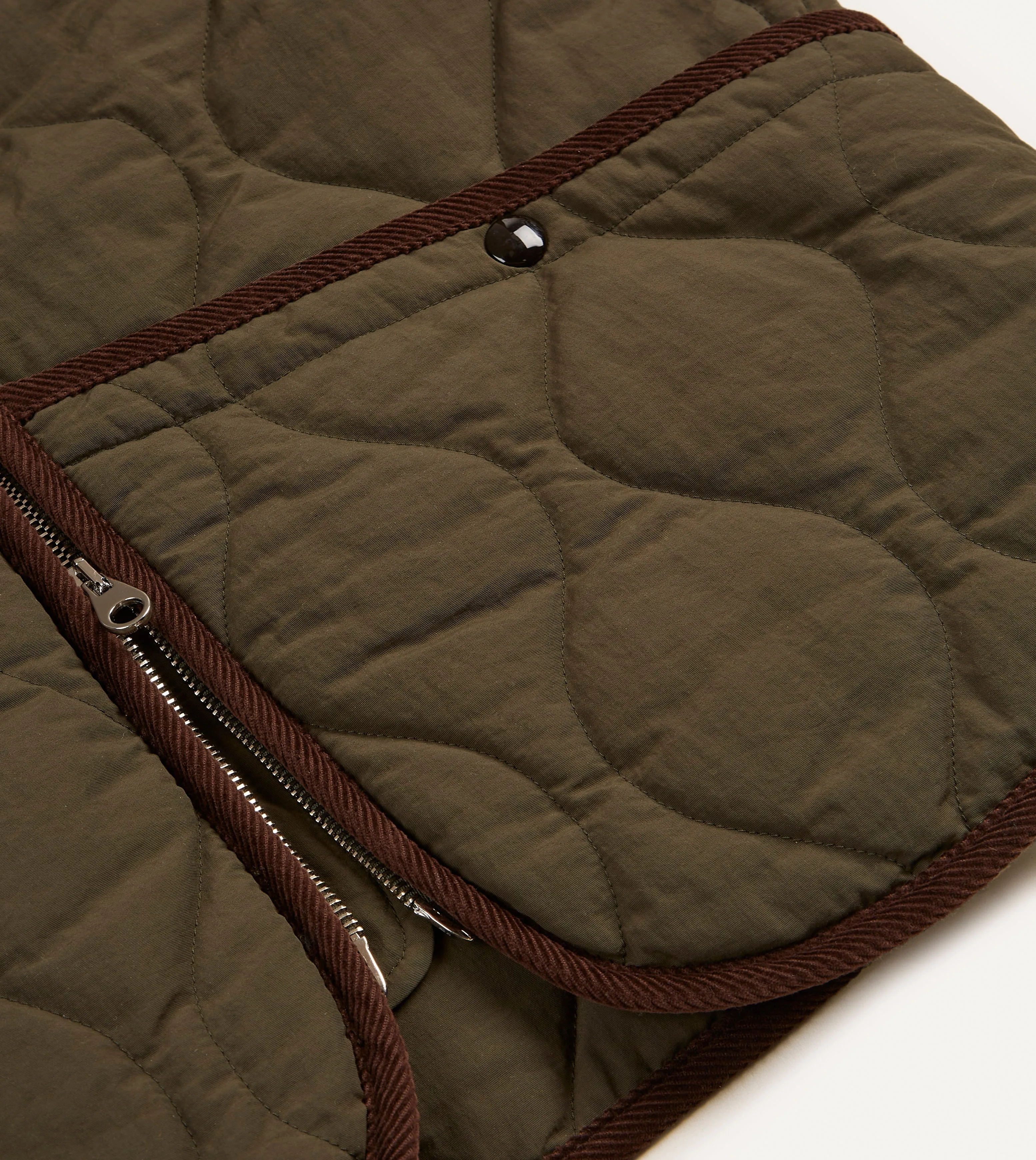 Olive Quilted Nylon Zip Vest