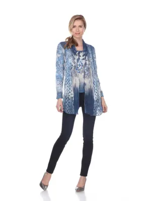 Open Cardigan In Shades Of Blue And Cream