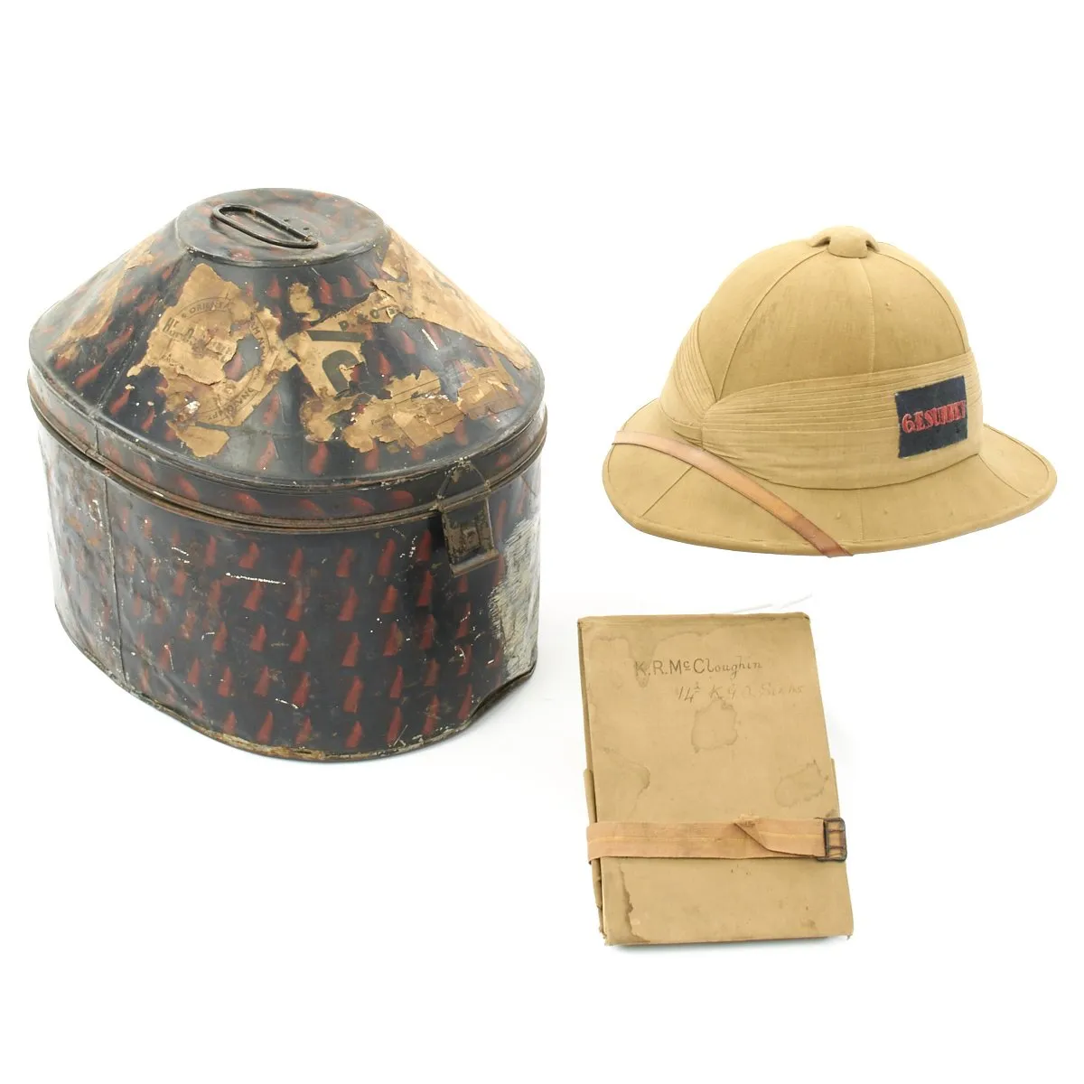 Original British WWI Sun Helmet of Brigadier-General Richard Edgar Sugden with Orders Notebook