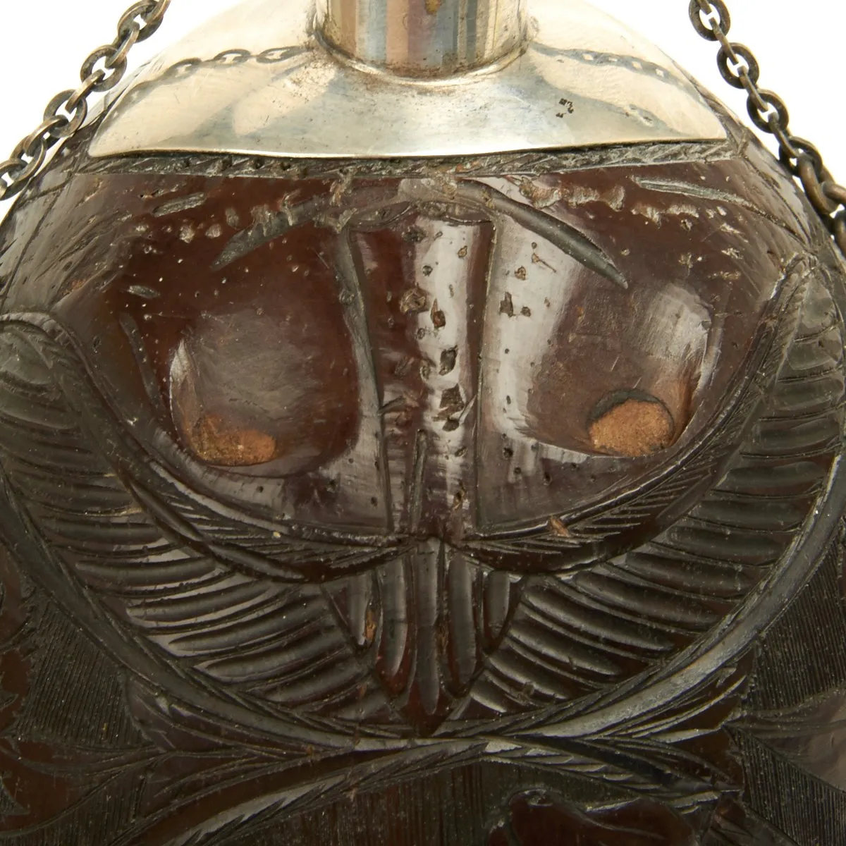 Original U.S. California Gold Rush Carved Coconut Shell Flask named to Alexander Van Valen - Dated 1849