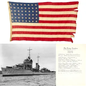 Original U.S. WWII 48 Star American Flag Attributed To Pearl Harbor Surviving Ship USS Cassin (DD-372) As Sold By Heritage Auctions - From The Dr. Clarence R. Rungee Memorial Collection