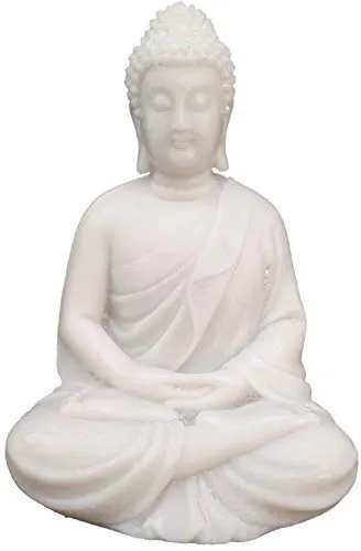 PEARSILK Handcrafted Dhyan Buddha Statue Aquarium Pond Fountains and Water or Fish Tank Meditation Buddha Statue Lord Figurine Idol Gift Items (White)