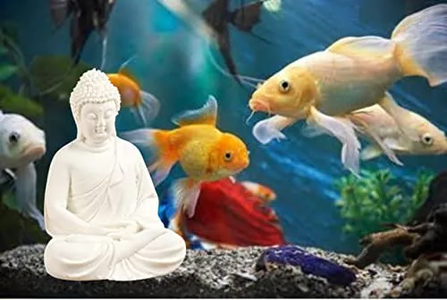 PEARSILK Handcrafted Dhyan Buddha Statue Aquarium Pond Fountains and Water or Fish Tank Meditation Buddha Statue Lord Figurine Idol Gift Items (White)