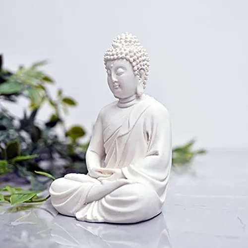 PEARSILK Handcrafted Dhyan Buddha Statue Aquarium Pond Fountains and Water or Fish Tank Meditation Buddha Statue Lord Figurine Idol Gift Items (White)