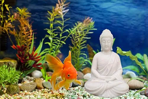 PEARSILK Handcrafted Dhyan Buddha Statue Aquarium Pond Fountains and Water or Fish Tank Meditation Buddha Statue Lord Figurine Idol Gift Items (White)