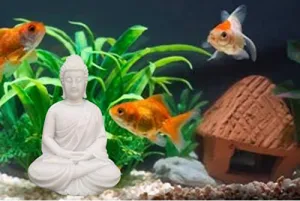 PEARSILK Handcrafted Dhyan Buddha Statue Aquarium Pond Fountains and Water or Fish Tank Meditation Buddha Statue Lord Figurine Idol Gift Items (White)