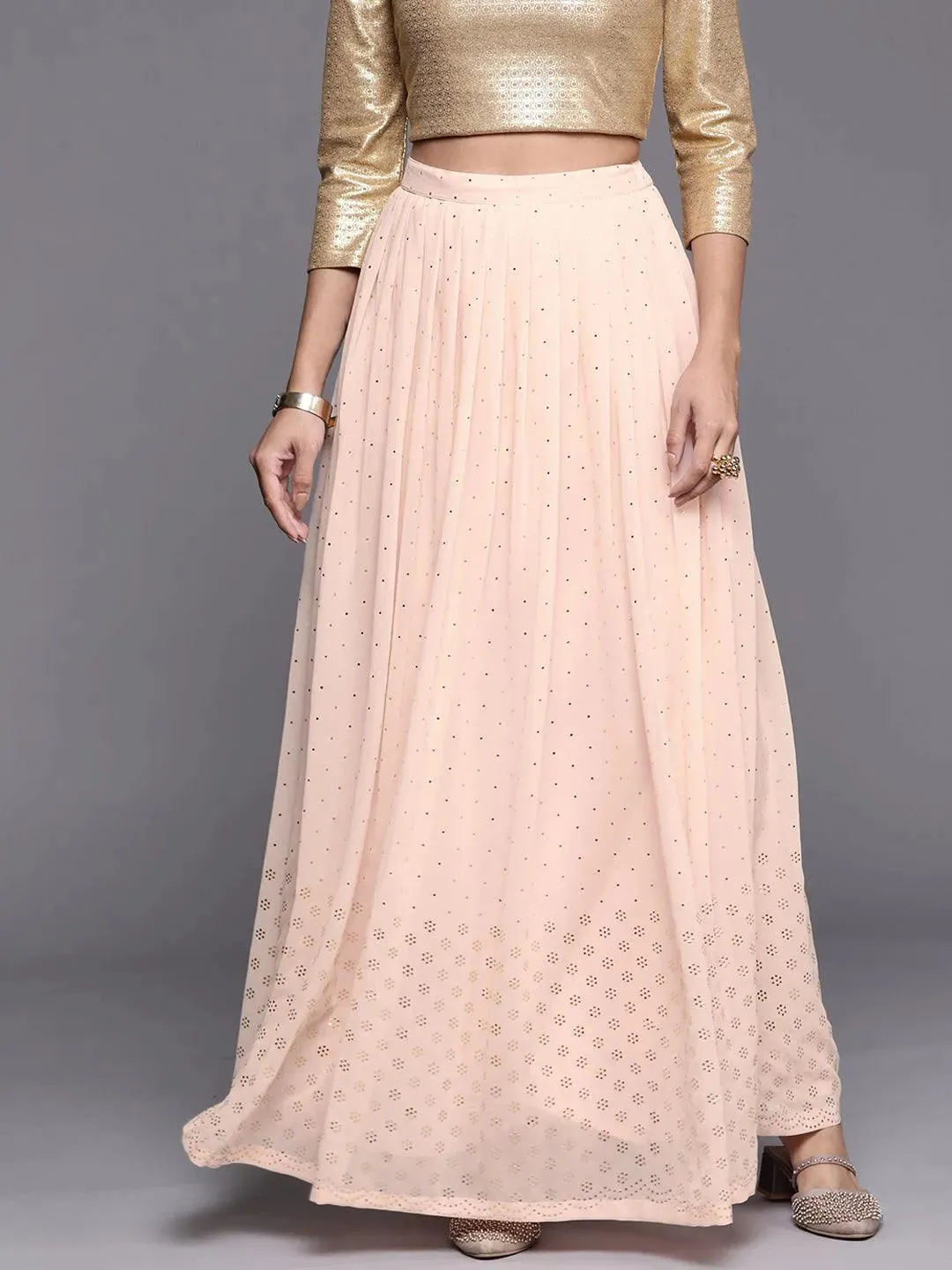 Pink Embellished Georgette Skirt