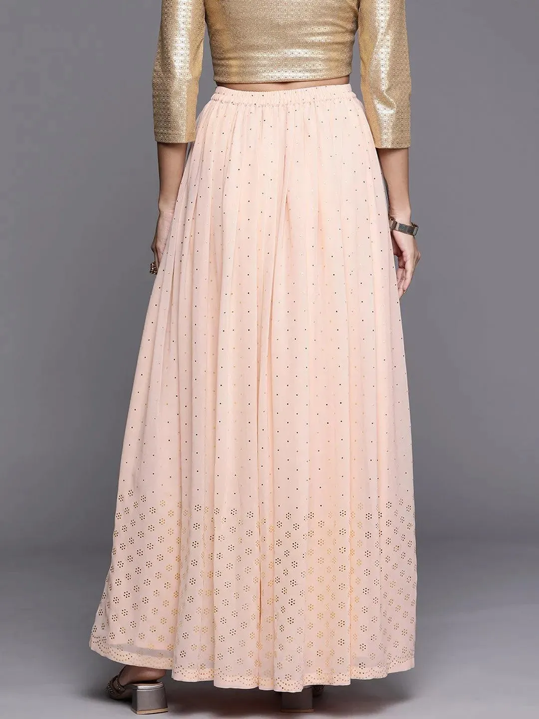 Pink Embellished Georgette Skirt