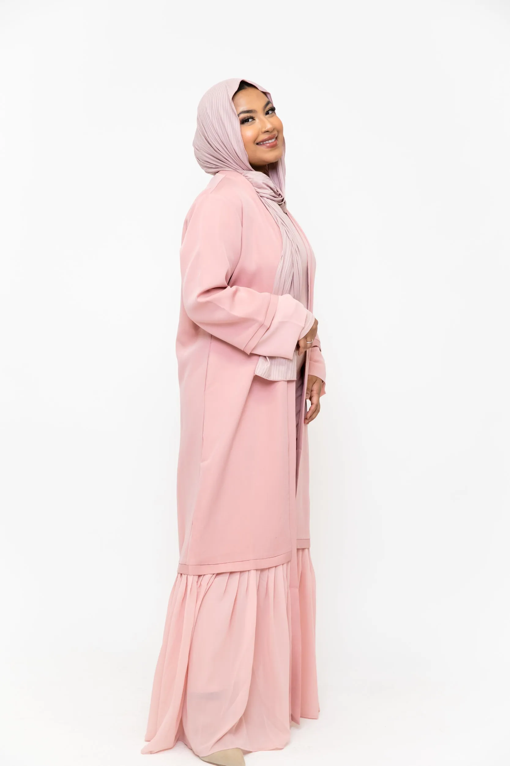 Pink Ruffle Open Front Abaya-CLEARANCE