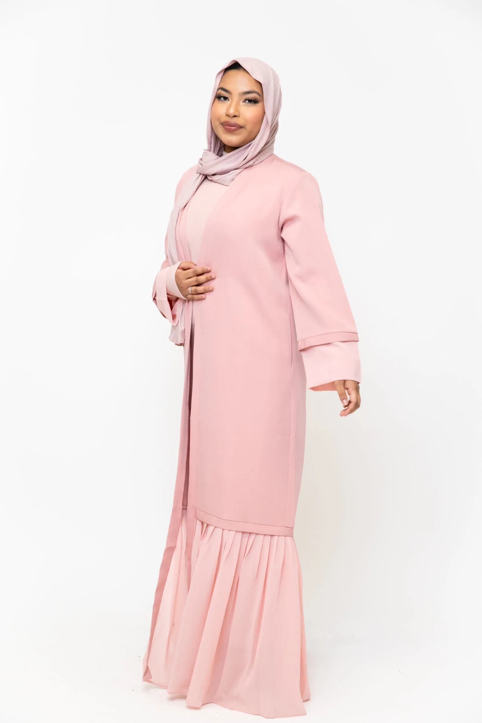 Pink Ruffle Open Front Abaya-CLEARANCE