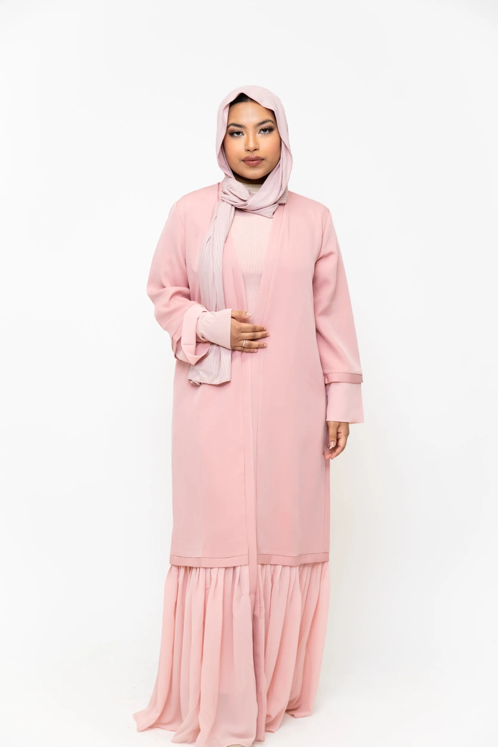 Pink Ruffle Open Front Abaya-CLEARANCE